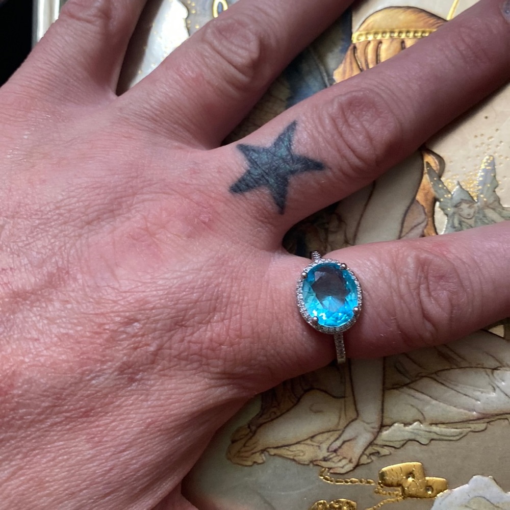 Beautiful size 10 aqua stone silver ring
